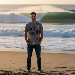 Gray Graphic T-Shirt with Yellow Accents